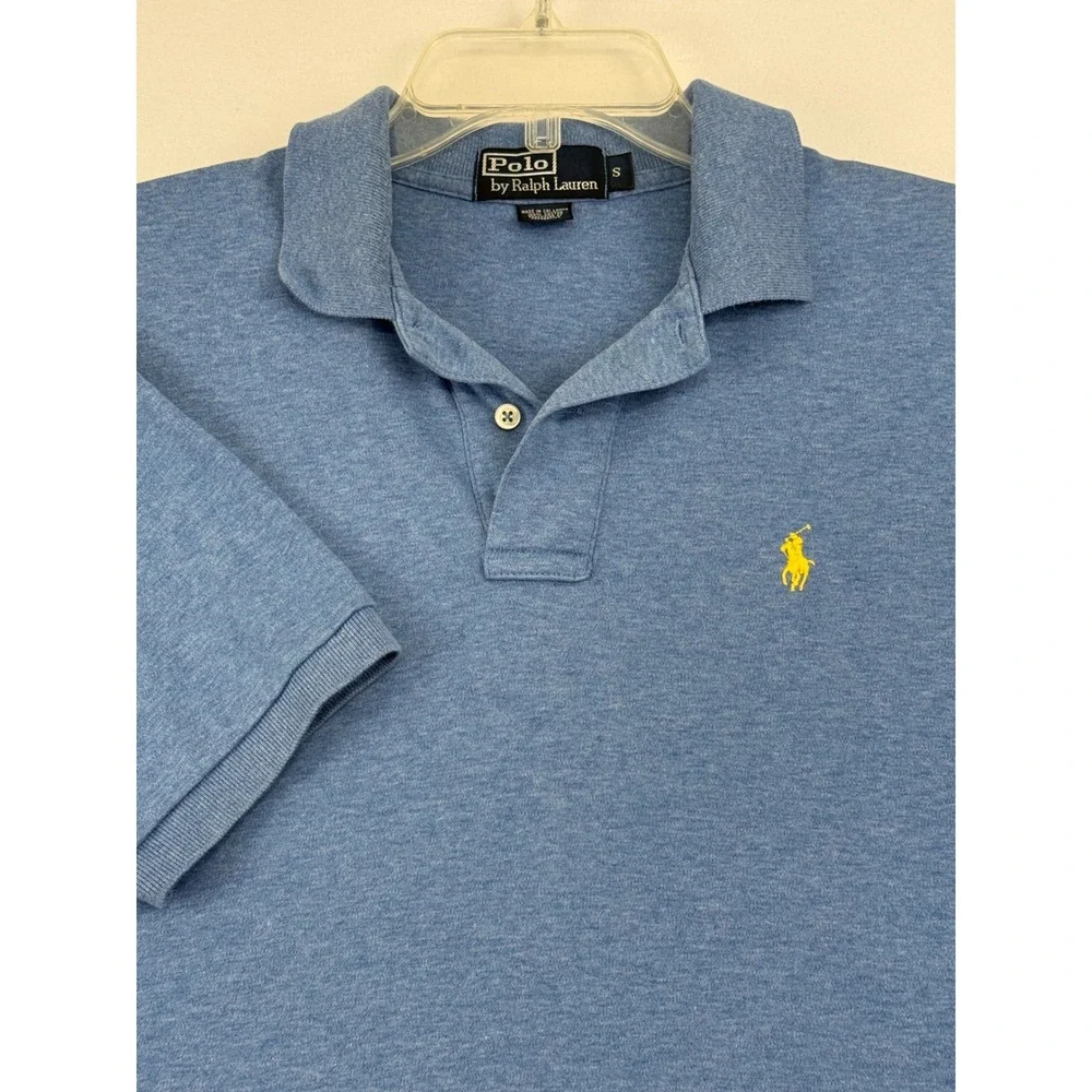 Polo Ralph Lauren Mens Blue Short Sleeve Polo Shirt Yellow Pony Logo Size‎ S